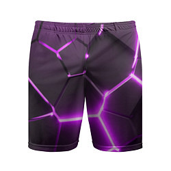 Шорты спортивные мужские Фиолетовые неоновые геометрические плиты, цвет: 3D-принт