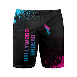Мужские спортивные шорты Hollywood Undead - neon gradient: символ и надпись