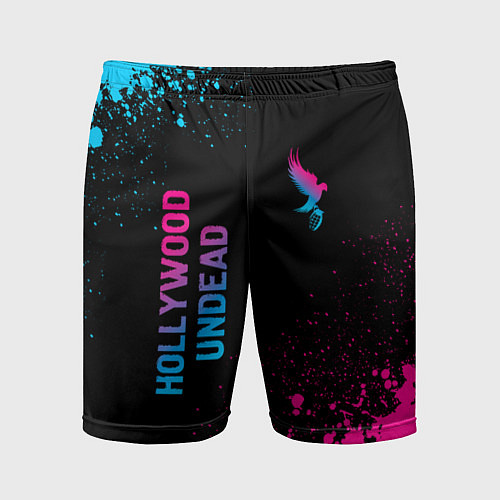 Мужские спортивные шорты Hollywood Undead - neon gradient: символ и надпись / 3D-принт – фото 1