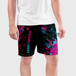 Шорты спортивные мужские Leeds United - neon gradient: символ и надпись вер, цвет: 3D-принт — фото 2