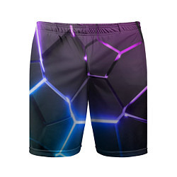 Шорты спортивные мужские Фиолетовый градиент - неоновые геометрические плит, цвет: 3D-принт