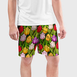 Шорты спортивные мужские Объемные разноцветные тюльпаны, цвет: 3D-принт — фото 2