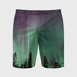 Шорты спортивные мужские Сияние над лесом, цвет: 3D-принт