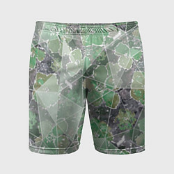 Шорты спортивные мужские Зеленые цветы на сером мраморном фоне, цвет: 3D-принт
