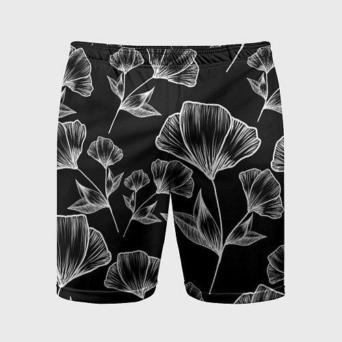 Мужские спортивные шорты Графичные цветы на черном фоне / 3D-принт – фото 1