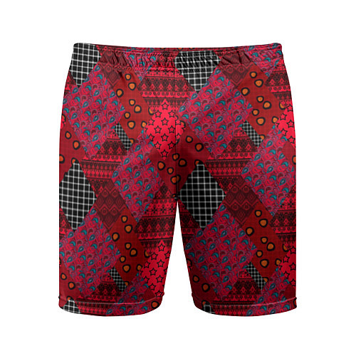 Мужские спортивные шорты Красный лоскутный узор пэчворк / 3D-принт – фото 1