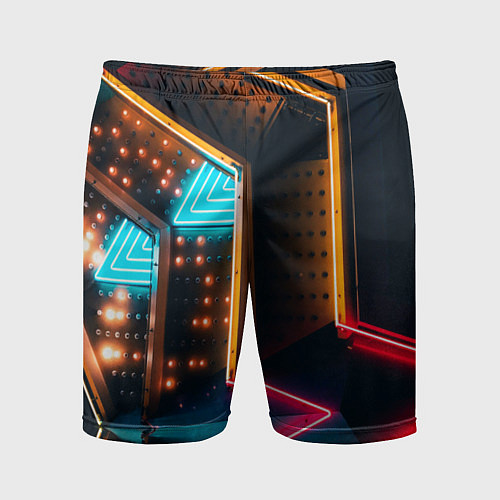 Мужские спортивные шорты Неоновые огни на геометрических поверхностях / 3D-принт – фото 1