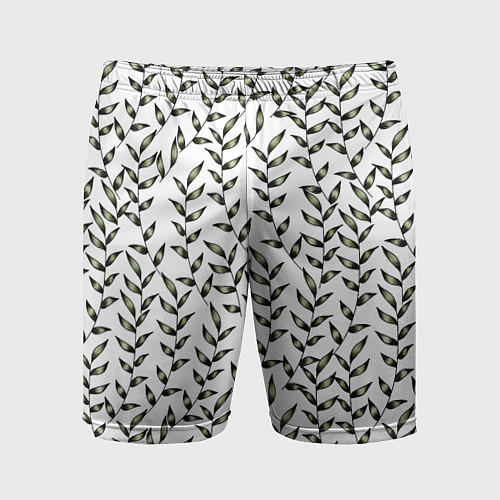 Мужские спортивные шорты Зеленые лианы на белом, паттерн / 3D-принт – фото 1