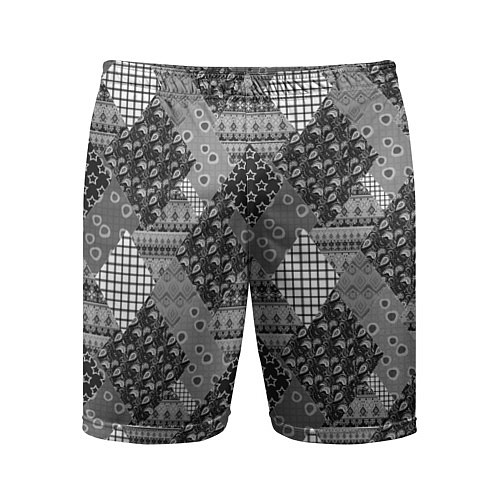 Мужские спортивные шорты Black and White Ethnic Patchwork Pattern / 3D-принт – фото 1
