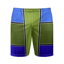 Шорты спортивные мужские Зелено- синий геометрический дизайн, цвет: 3D-принт
