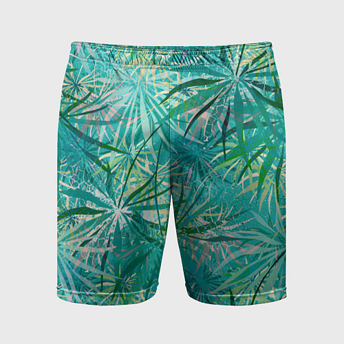 Мужские спортивные шорты Тропические листья на зеленом фоне / 3D-принт – фото 1