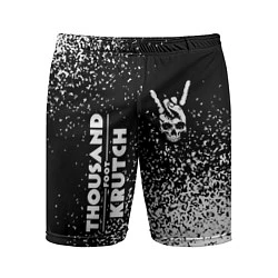 Шорты спортивные мужские Thousand Foot Krutch и рок символ на темном фоне, цвет: 3D-принт