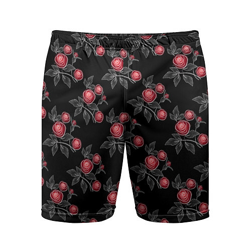 Мужские спортивные шорты Акварельные розы на черном / 3D-принт – фото 1
