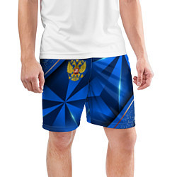 Шорты спортивные мужские Герб РФ на синем объемном фоне, цвет: 3D-принт — фото 2