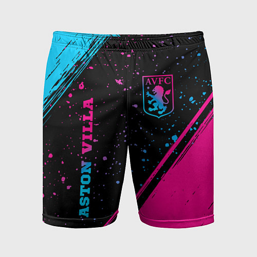 Мужские спортивные шорты Aston Villa - neon gradient: надпись, символ / 3D-принт – фото 1