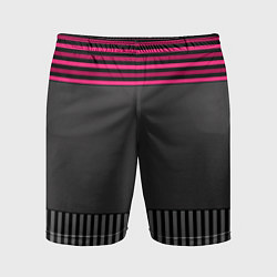 Шорты спортивные мужские Комбинированный серый с красным полосатый узор, цвет: 3D-принт