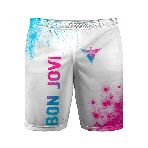 Мужские спортивные шорты Bon Jovi neon gradient style: надпись, символ / 3D-принт – фото 1