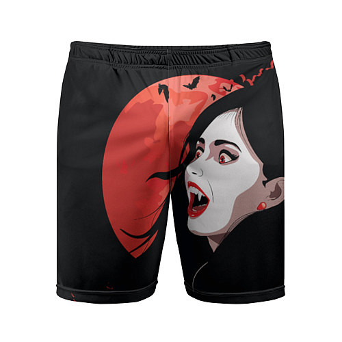 Мужские спортивные шорты Вампирша на фоне красной луны / 3D-принт – фото 1