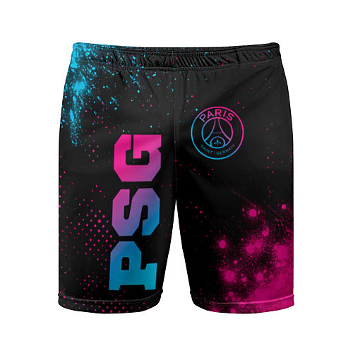 Мужские спортивные шорты PSG - neon gradient: надпись, символ / 3D-принт – фото 1