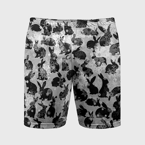 Мужские спортивные шорты Черные новогодние кролики / 3D-принт – фото 1