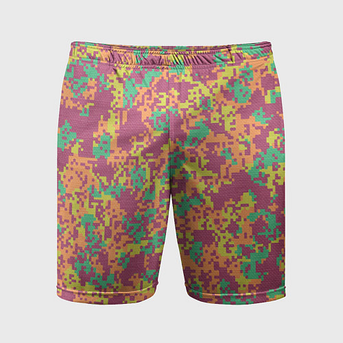 Мужские спортивные шорты Цифровой камуфляж - сиренево-зеленый / 3D-принт – фото 1