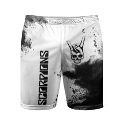 Мужские спортивные шорты Scorpions и рок символ на светлом фоне
