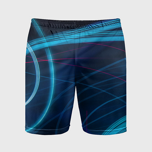 Мужские спортивные шорты Синие абстрактные линии в темноте / 3D-принт – фото 1