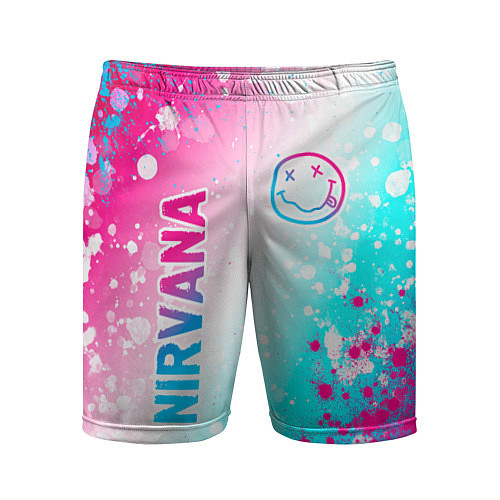 Мужские спортивные шорты Nirvana neon gradient style: надпись, символ / 3D-принт – фото 1
