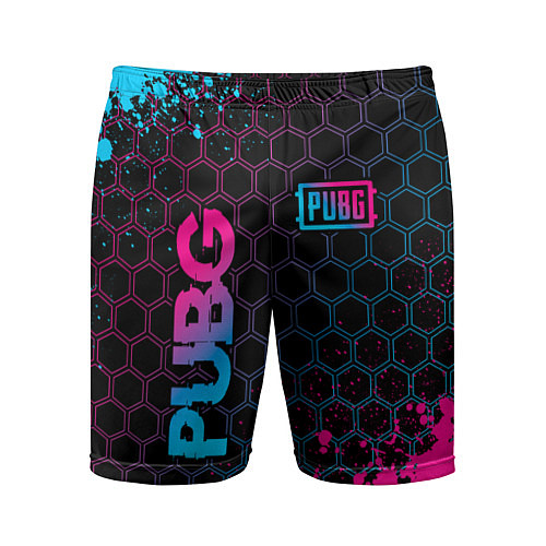 Мужские спортивные шорты PUBG - neon gradient: надпись, символ / 3D-принт – фото 1