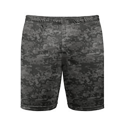Шорты спортивные мужские Камуфляж AOR-2 серый пиксель, цвет: 3D-принт
