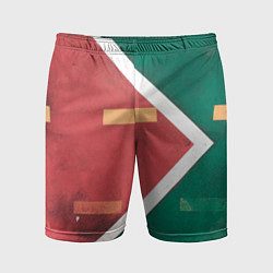 Шорты спортивные мужские Абстрактная красная и зелёная поверхность с линиям, цвет: 3D-принт