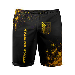 Мужские спортивные шорты Attack on Titan - gold gradient: надпись, символ
