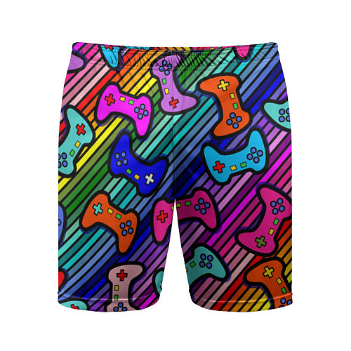 Мужские спортивные шорты Многоцветные полоски с джойстиками / 3D-принт – фото 1