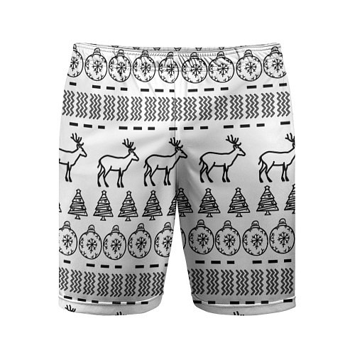 Мужские спортивные шорты Черно-белый узор с оленями / 3D-принт – фото 1