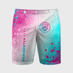 Мужские спортивные шорты Manchester City neon gradient style: надпись, симв