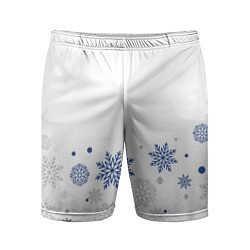 Шорты спортивные мужские Новогодние Снежинки - Белый, цвет: 3D-принт