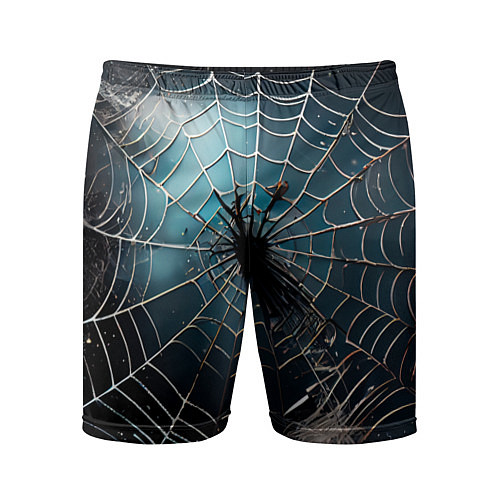 Мужские спортивные шорты Halloween - паутина на фоне мрачного неба / 3D-принт – фото 1