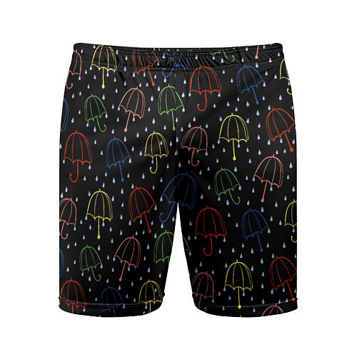 Мужские спортивные шорты Цветные зонтики на чёрном фоне / 3D-принт – фото 1