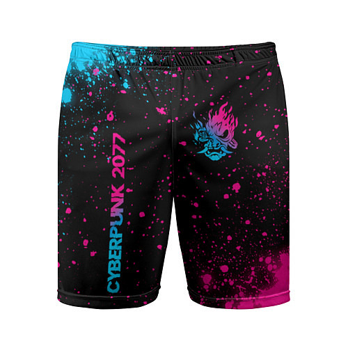 Мужские спортивные шорты Cyberpunk 2077 - neon gradient: надпись, символ / 3D-принт – фото 1