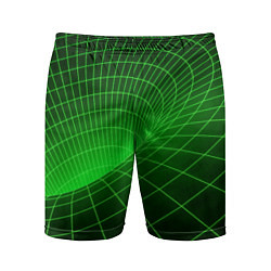 Шорты спортивные мужские Зелёная неоновая чёрная дыра, цвет: 3D-принт
