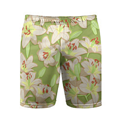 Мужские спортивные шорты Нежные цветы - лилии: цветной паттерн