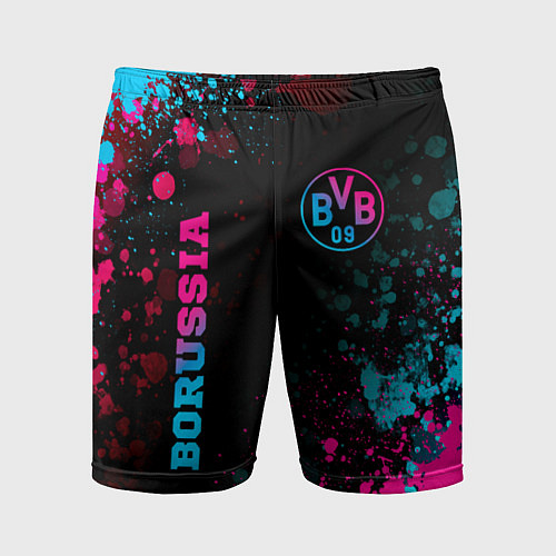 Мужские спортивные шорты Borussia - neon gradient: надпись, символ / 3D-принт – фото 1