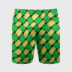 Шорты спортивные мужские Жёлто-зелёная плетёнка - оптическая иллюзия, цвет: 3D-принт
