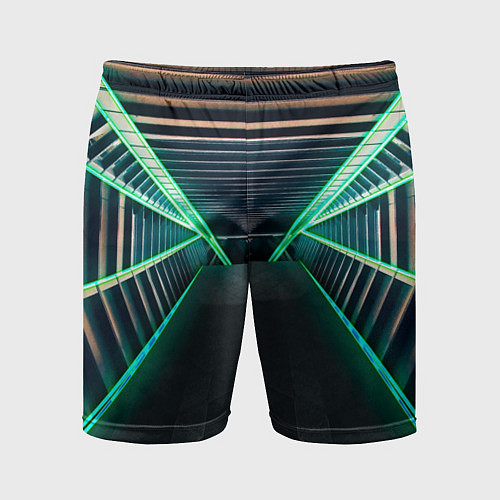 Мужские спортивные шорты Неоновые фонари на космическом коридоре / 3D-принт – фото 1