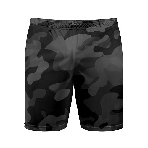 Мужские спортивные шорты Черный ночной камуфляж / 3D-принт – фото 1