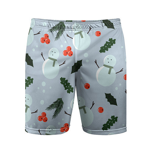 Мужские спортивные шорты Снеговики и ягодки / 3D-принт – фото 1