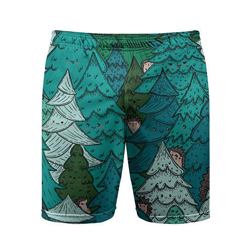 Мужские спортивные шорты Ежи в еловом лесу / 3D-принт – фото 1