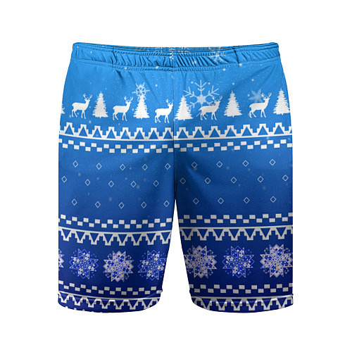 Мужские спортивные шорты Новогодний узор на синем фоне / 3D-принт – фото 1
