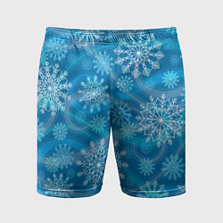 Мужские спортивные шорты Узор из снежинок на синем фоне