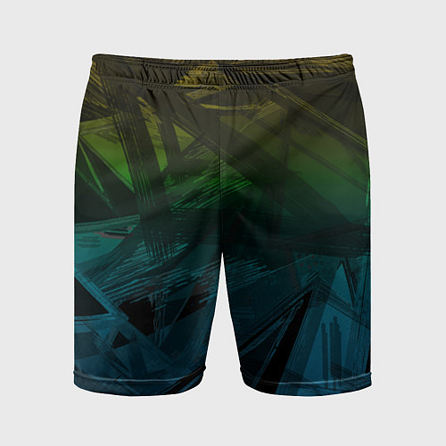 Мужские спортивные шорты Черный абстрактный узор на сине-зеленом фоне / 3D-принт – фото 1